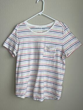 Gap Striped Crewneck Pocket Tee Short Sleeve White Multicolor Size XL